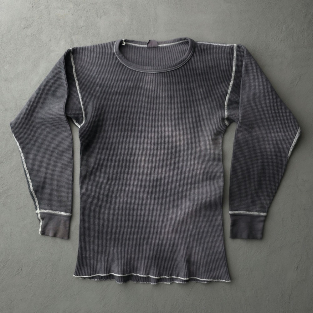Montgomery Ward Thermal t-shirt Mens XL Black Faded Waffle Knit 1970s